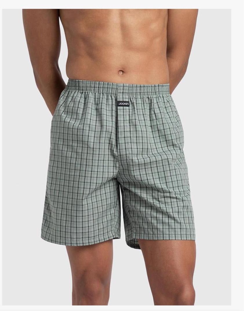 Jockey 1223 Men's Super Combed Mercerized Cotton Woven Checkered Boxer Shorts with Side Pocket (Pack of 2)
