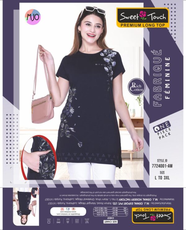 Women's Long Printed Cotton Round Neck Half Sleeve T-Shirt